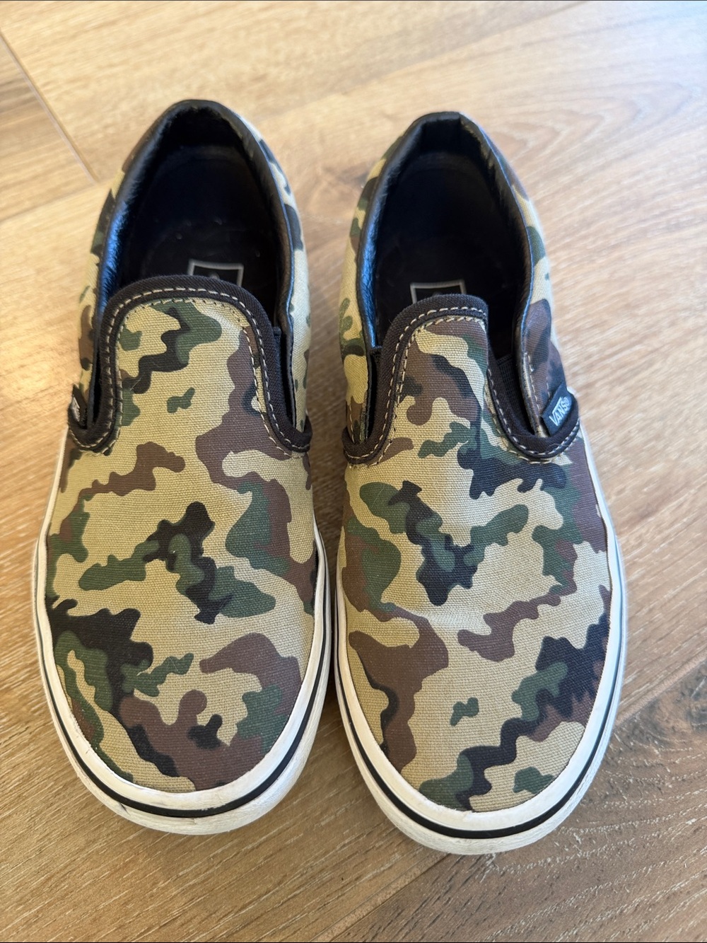 Vans Kids Slip-On Sneakers in Green and Brown Camo
